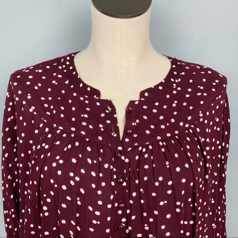 anthropologie Maeve Maroon Linden Polka Dot Blouse - Picture 3 of 15